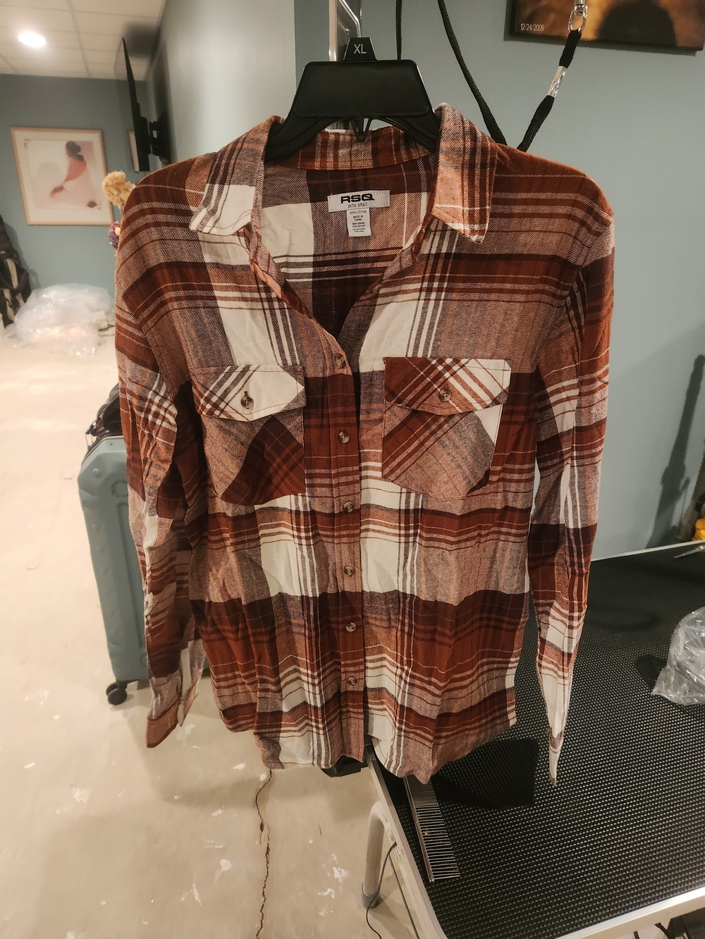RSQ Women's Rust and Cream Plaid Button-Down Shirt